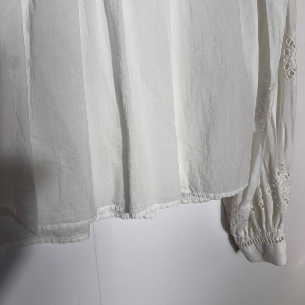 HM Eyelet Ruffle Blouse Womens‎ Size 2 White Long Sleeve Cotton Boho Cottagecore - Picture 4 of 12